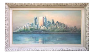 Mid Century Cityscape Painting New Work City Signed Large Wall Art