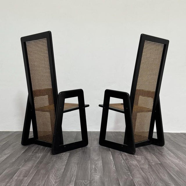 Wood High-Backed Chairs in Lacquered Vienna Straw, 1970s, Set of 2 For Sale - Image 7 of 13