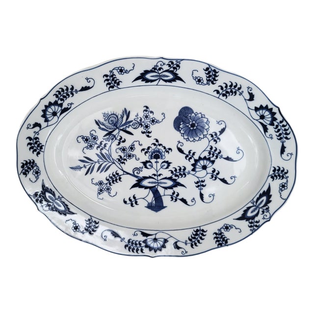 Large Vintage Mid-Century Blue & White Meissen Style Blue Danube Serving Platter For Sale