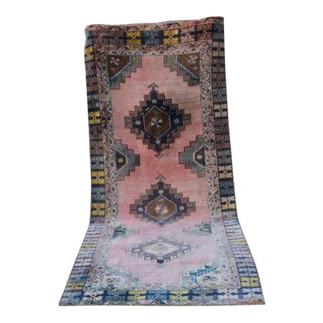 Vintage Tribal Muted Colors Oushak Runner 4'5'' X 10'10'' For Sale