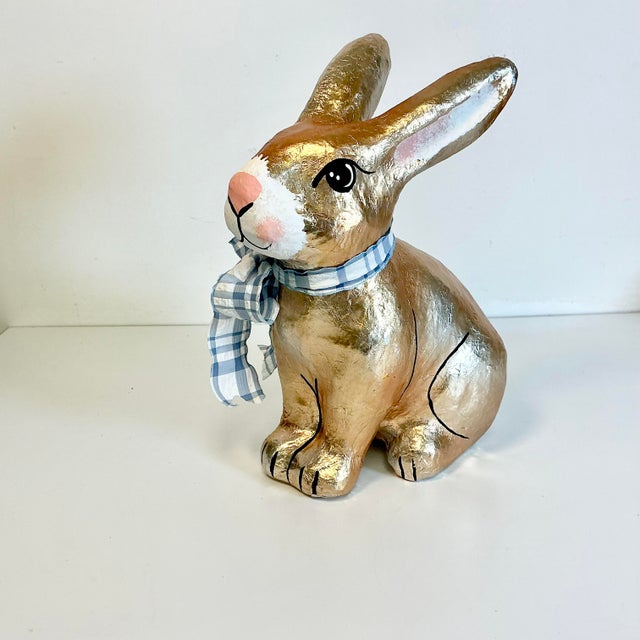 Paper 1980s Vintage Arts & Crafts Boho Chic Foil Covered Hand-Painted Papier Mache’ Bunny - Easter For Sale - Image 7 of 18