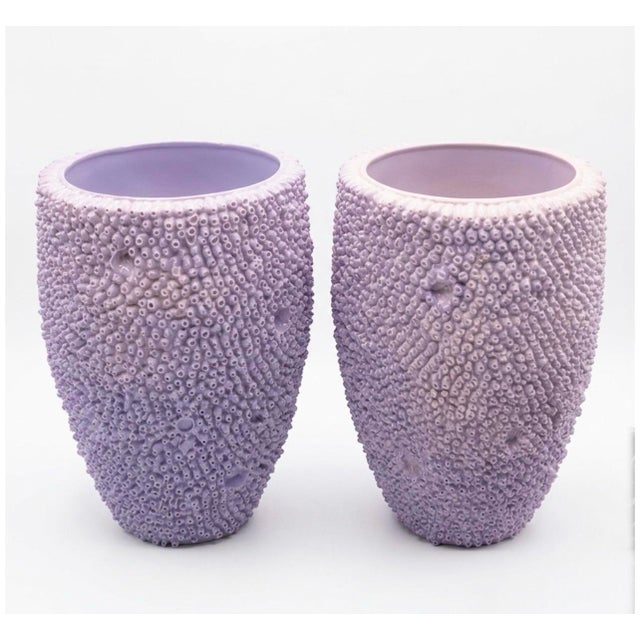 Mid-Century Modern Pair of Lavender Textured Coral-Style Vases For Sale - Image 3 of 11