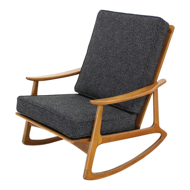 Wood Danish Modern Rocking Lounge Chair New Upholstery For Sale - Image 7 of 7