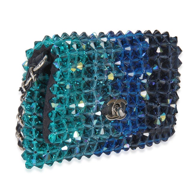 Contemporary Blue Ombre Beaded Micro Clutch On Chain For Sale - Image 3 of 9