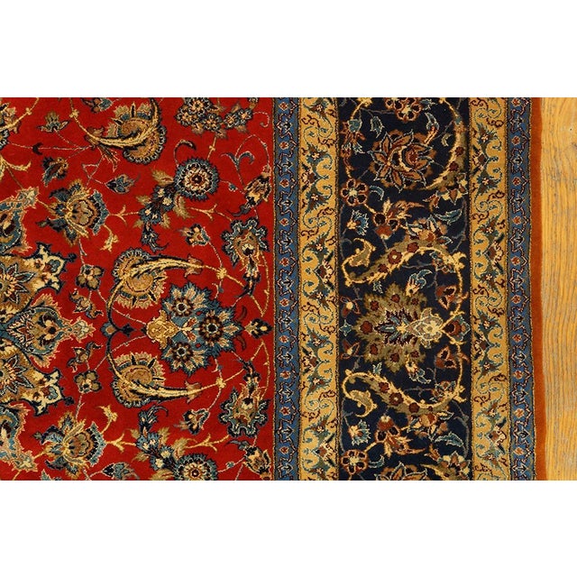 1940s Classic Red Rust Field Floral Medallion Vintage Isfahan Silk Carpet Rug For Sale - Image 4 of 6