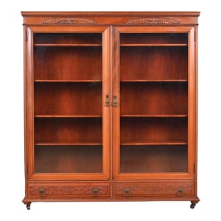 Antique Victorian Carved Mahogany Glass Front Double Bookcase, Circa 1900 For Sale