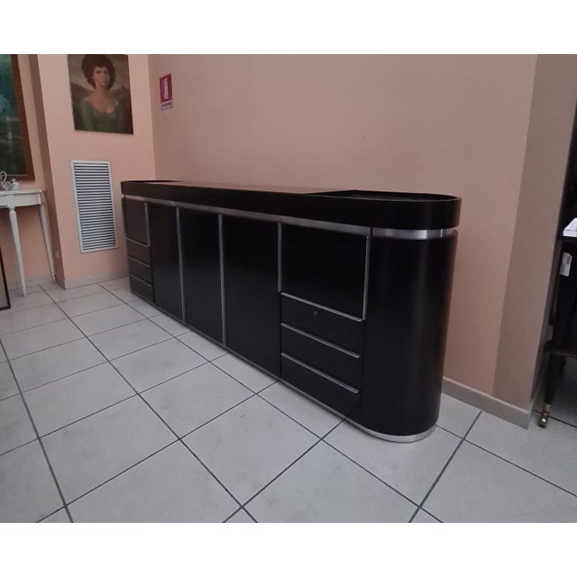 Metal Round Sideboard in Wood and Steel, 1980s For Sale - Image 7 of 16