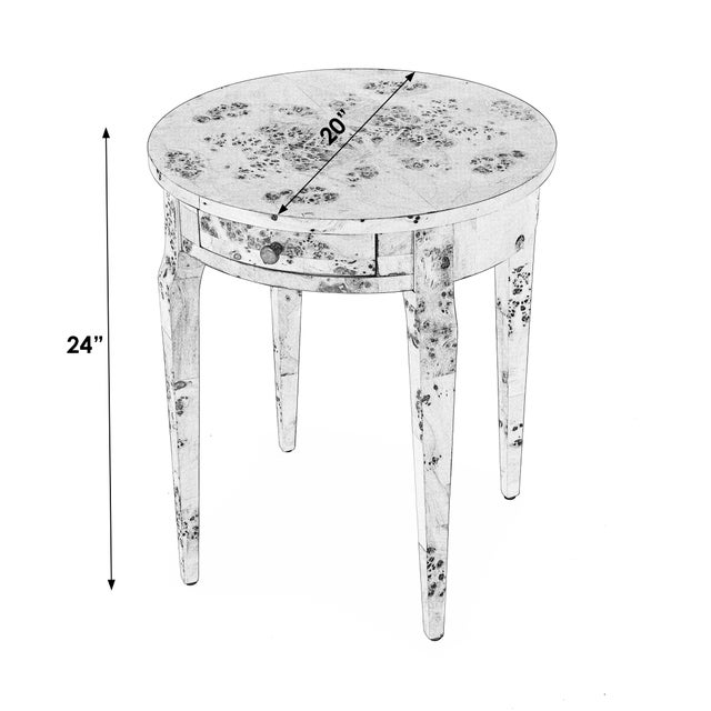 Spritely Home Accent Furniture Archer 20 in. W Round Burl Wood 1 Drawer Side Table, Traditional Burl For Sale - Image 4 of 11
