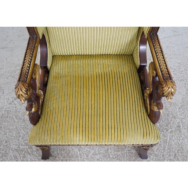 Textile Egyptian Style Gilt Carved Hall Chair W. Swans For Sale - Image 7 of 18