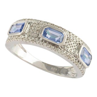 14k Gold Sapphire & Diamond Cocktail Band Ring Size 7 For Sale