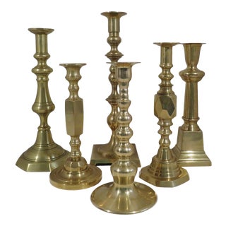 Tall Mismatched Brass Candlesticks - Set of 6 For Sale