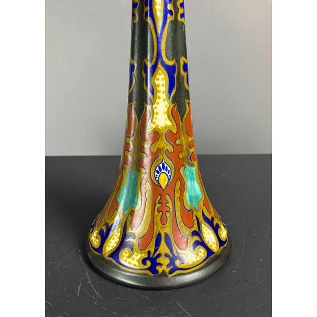 Art Nouveau Dutch Ceramic Plazuid Gouda Pottery Table Lamp, 1920s For Sale - Image 6 of 18