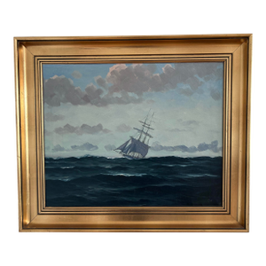 Vintage Original Seascape Oil Painting, Signed Sailing Ship Art
