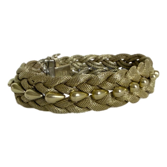 Vintage 1960s UnoAErre Italian 18k Solid Gold Braided Mesh Bracelet For Sale