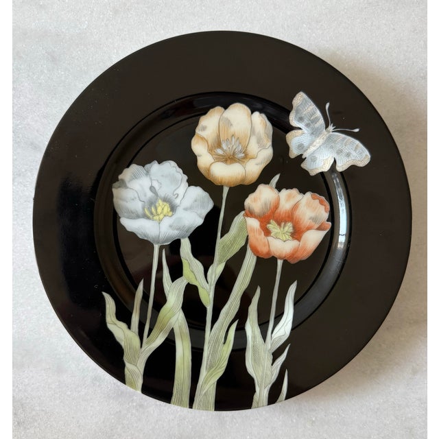 Set of 8 Fitz and Floyd Midnight Poppy 7.5" salad plates.