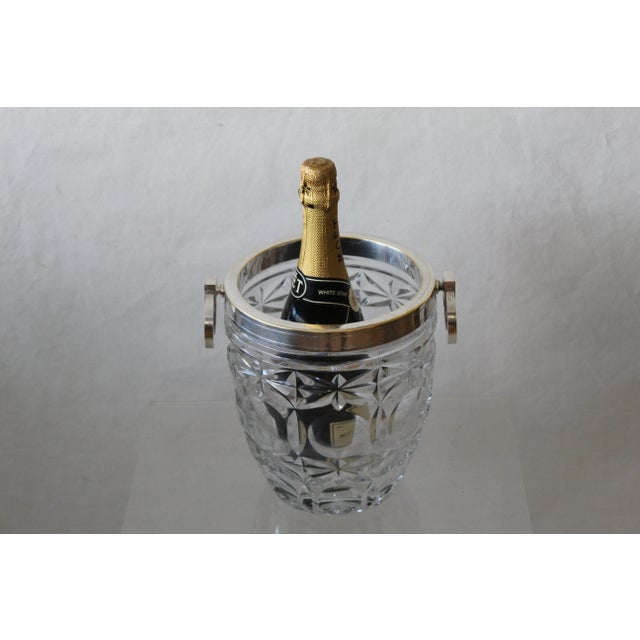 Transparent French Silver Plated & Cut Glass Champagne Ice Bucket Hoop Handles For Sale - Image 8 of 9
