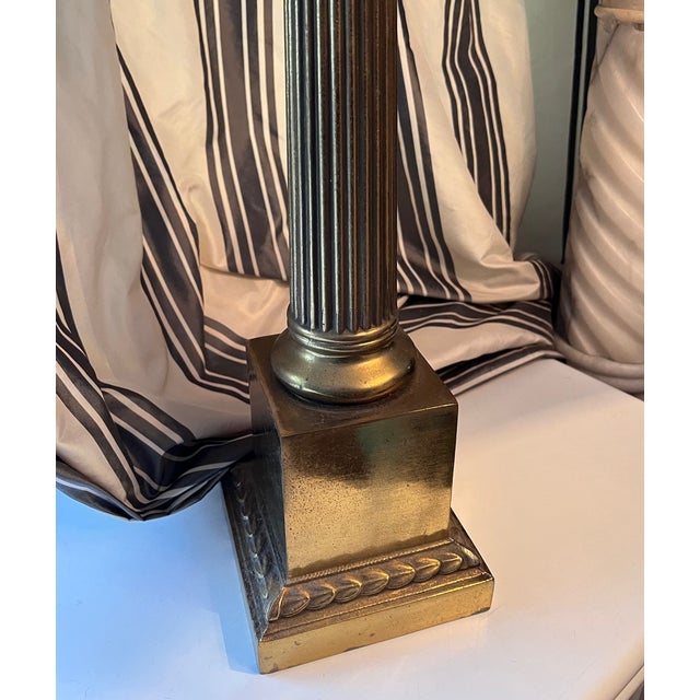 Metal Brass Classical Corinthian Column Table Lamp For Sale - Image 7 of 8