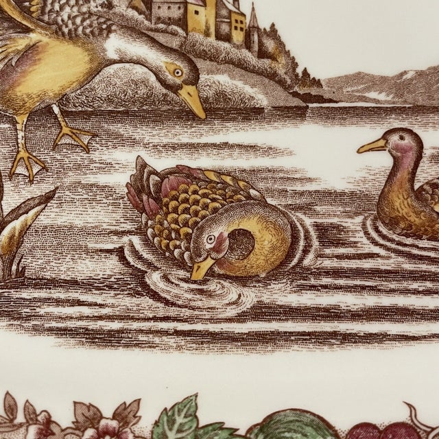 Vintage Mid-Century Modern Large Platter Duck Pond Scene 18x14 Has Japan Sticker Thanksgiving Platter For Sale - Image 4 of 7