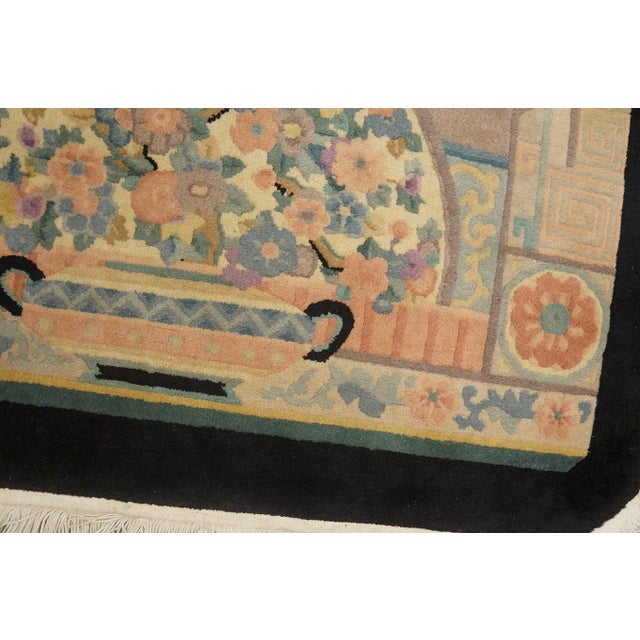 1920s Tan Ecru Medallion Antique Chinese Art Deco Carpet 4' X 6' 9'' Knotted Wool Rug For Sale In New York - Image 6 of 12