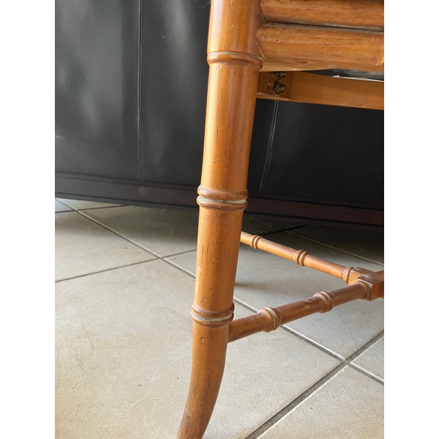 Ethan Allen Vintage Rattan Leather Bench For Sale - Image 4 of 6