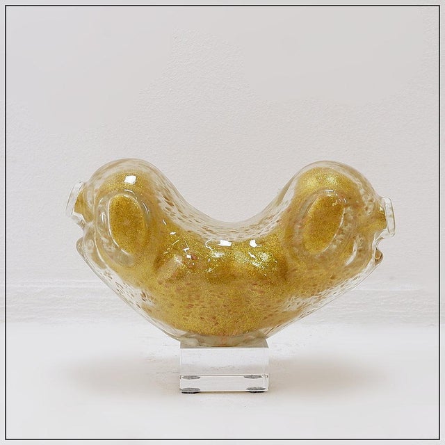 Vintage Clear Art Glass Figurine with Gold Glitter, 1990s For Sale - Image 10 of 15