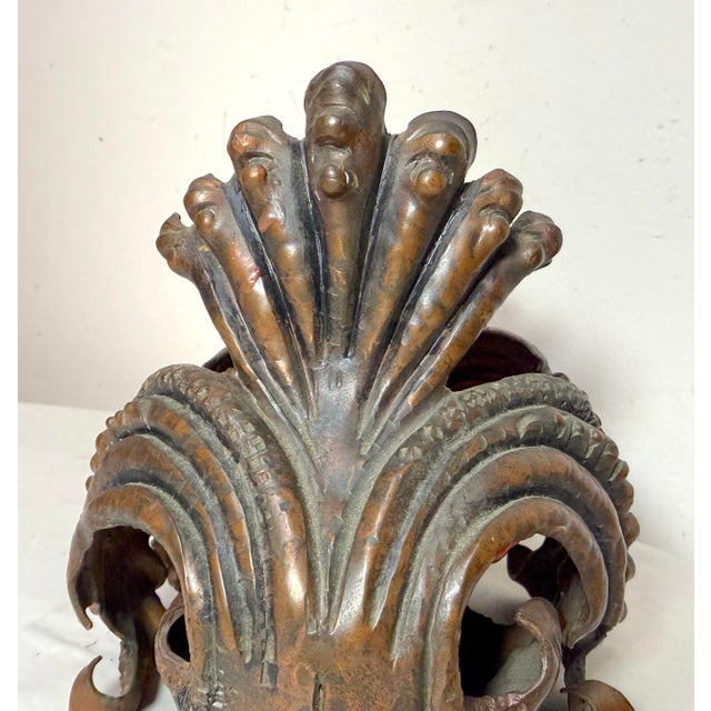 Thick Antique Handmade Forged Copper Brutalist Candle Holder Centerpiece Pricket For Sale - Image 11 of 13