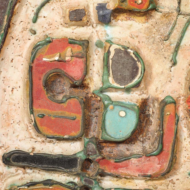 Mid-Century Abstract Israeli Earthenware Plaque in Burnt Umber, Cream & Red Hues, Sofia Kisselov For Sale - Image 9 of 12