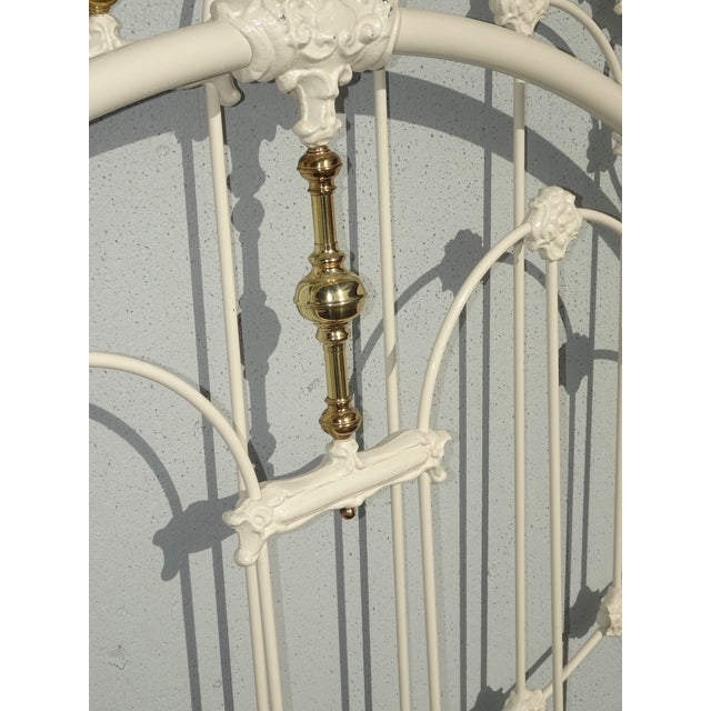 White Vintage French Elliott's Designs White & Gold Iron Queen Headboard W Footboard For Sale - Image 8 of 17