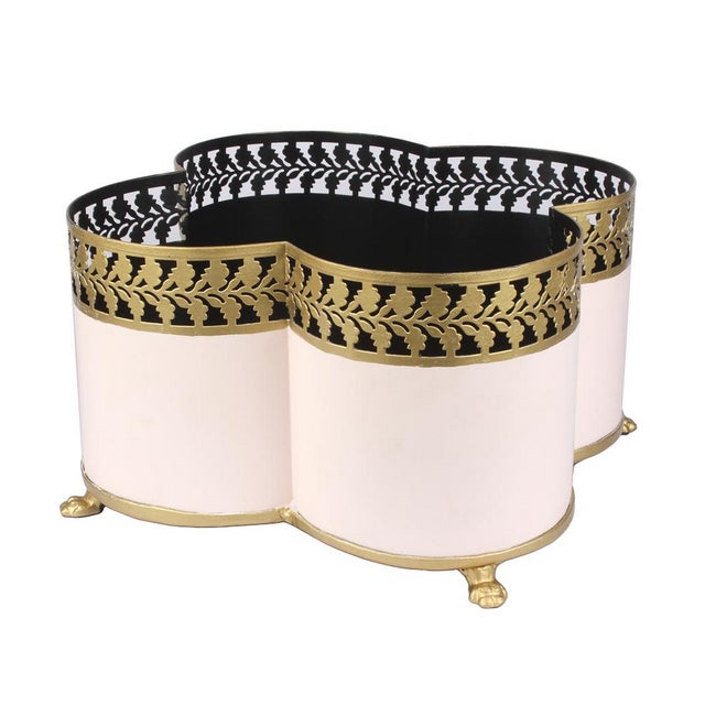 Blush Pink & Gold Leaf Quatrefoil Planter For Sale