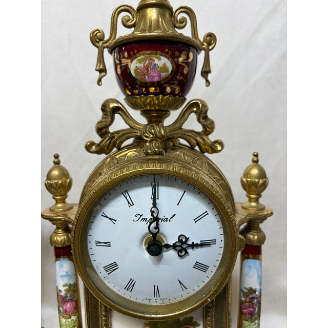 French Imperial Clock and Urn Set - Red Romeo and Juliet For Sale - Image 3 of 12