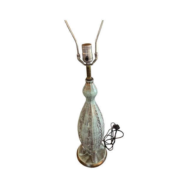 Mid-Century Modern 1950s Mid-Century Modern California Pottery Sputnik Lamp Aqua & Gold Splatter Glaze For Sale - Image 3 of 14