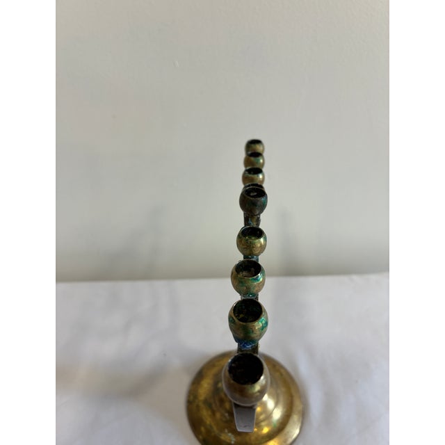 Metal Vintage Brass Hanukkah Menorah With Nine Candle Holders For Sale - Image 7 of 15