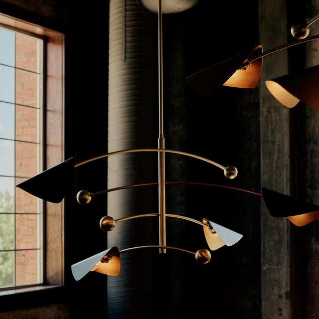 Mid-Century Modern Eclipse Mobile Chandelier, Blackened Brass and Natural Brass For Sale - Image 3 of 10