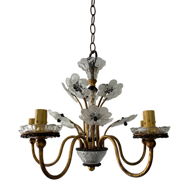 French Maison Bagues Style Murano Flowers Crystal Chandelier Rare C 1950 For Sale