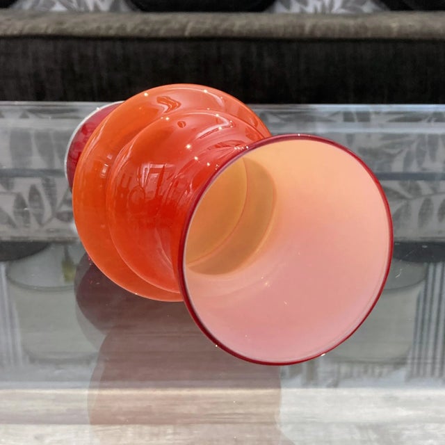 1960s Vintage Red/White Cased Glass, Scandinavian Hooped Vase For Sale - Image 5 of 8