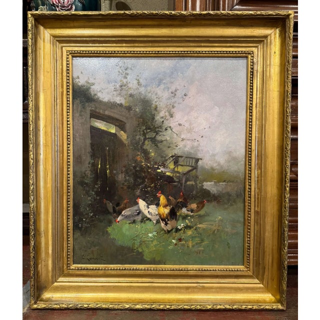 19th Century French Barnyard Oil Painting Signed H. Lambert for Galien-Laloue For Sale In Dallas - Image 6 of 12