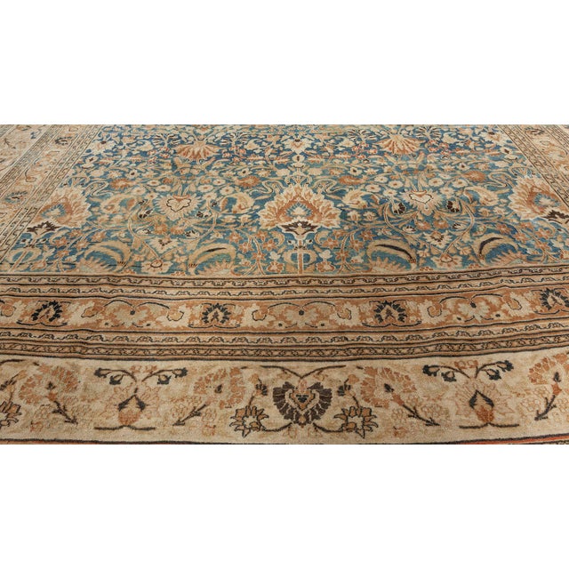 Blue Fine Antique Persian Mashad Handmade Wool Rug For Sale - Image 8 of 10