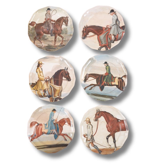 Plastic Equine Melamine Side Plates- Set of Six For Sale - Image 7 of 13