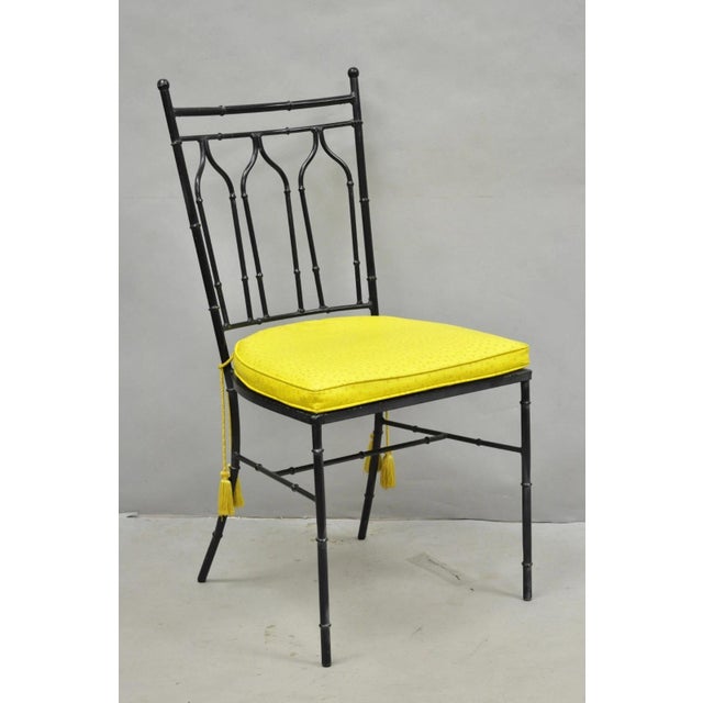 Hollywood Regency Vintage Salterini Hollywood Regency Wrought Iron Faux Bamboo Dining Chair, Set 8 For Sale - Image 3 of 18
