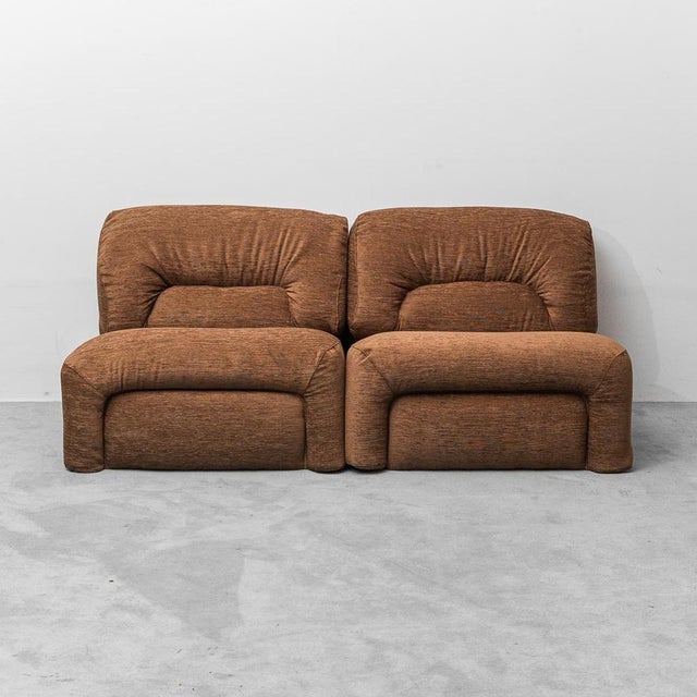 2-Seater Modular Sofa in Brown Fabric, 1970s, Set of 2 For Sale - Image 3 of 12
