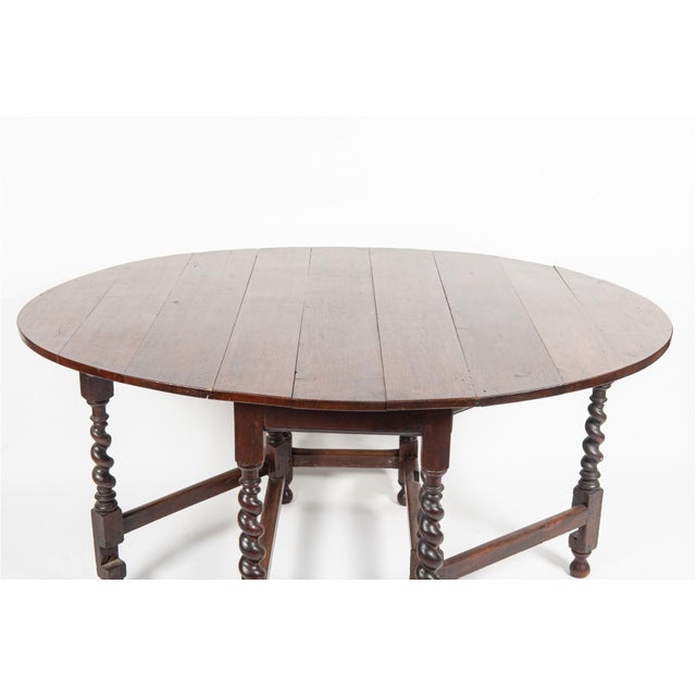 English Antique Oak Gate-Leg Drop-Leaf Table With Barley-Twist Legs For Sale - Image 3 of 10