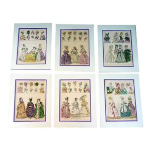 Set of 6 1837 the Beau Monde Hand-Colored Millinery & Fashion Plates 11" X 14" Custom Mat