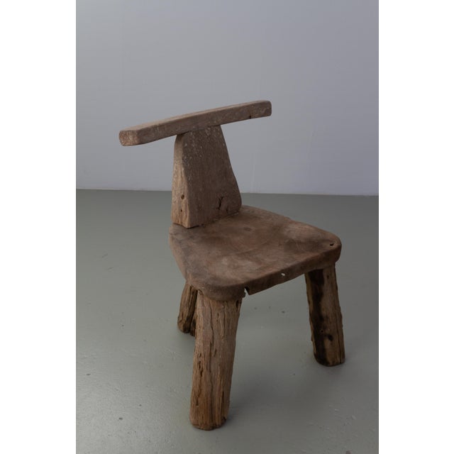 Brown Primitive Elm T Tripod Side Chair, Denmark, 1970s For Sale - Image 8 of 17