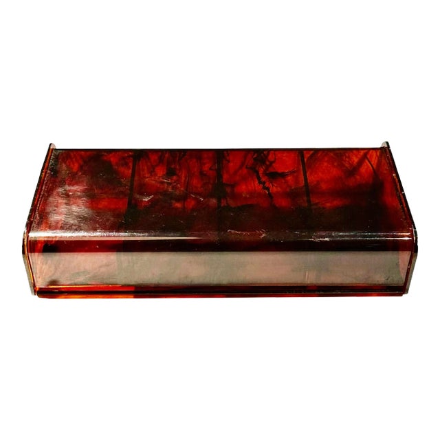 1950s Mid Century Faux Tortoiseshell Lucite Box For Sale