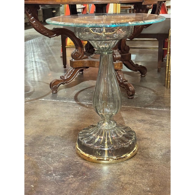 Glass Pair of Murano Glass Fontana Green Side Tables For Sale - Image 7 of 17