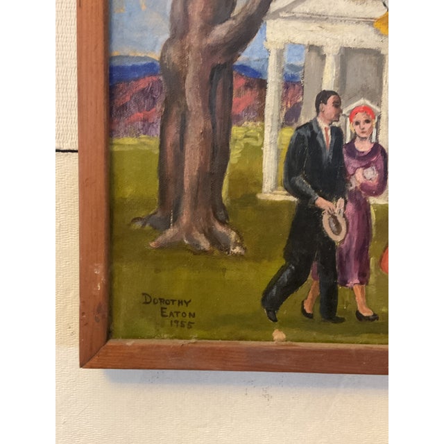 1955 oil on canvas by the famed American Scene painter Dorothy Eaton (1893-1968). Nicely scaled and composed scene of a...