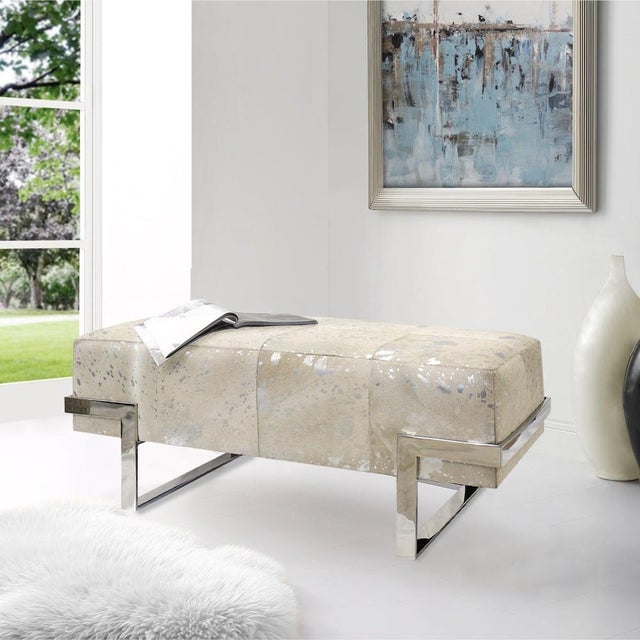2020s Pasargad Home Safari St. Steel Frame Cowhide Bench For Sale - Image 5 of 6