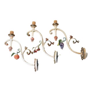 Large Hand-Forged Country House Wall Lamps with Apple, Chery and Grapes, 1970s, Set of 3 For Sale