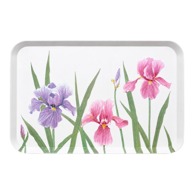 1980s Italian Botanical Iris Serving Tray | Vintage Floral Tea Cocktail Tray | Made in Italy For Sale