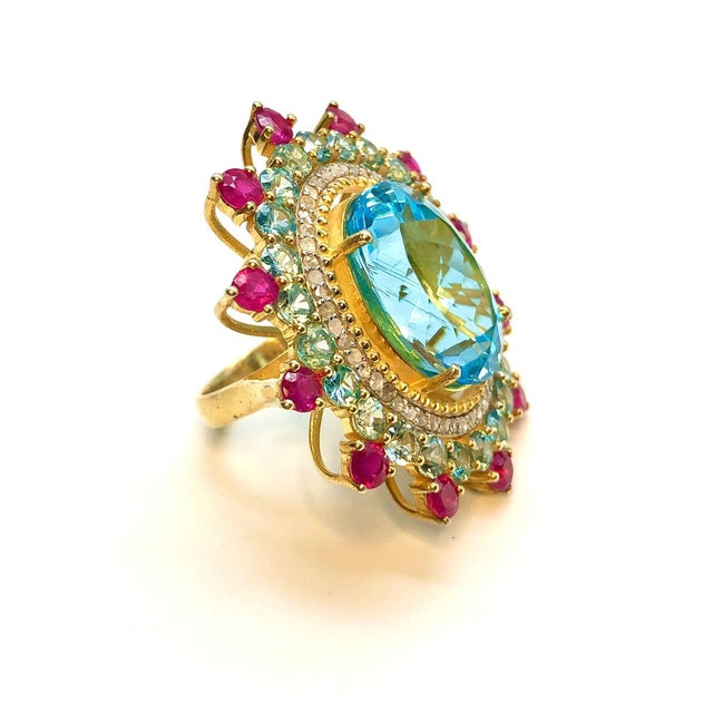 Baroque Bochic "Orient" Vintage African Ruby, Emerald, Blue Topaz & Diamond Ring For Sale - Image 3 of 18
